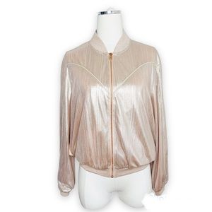 Retrofete Womens Dakota Bomber Jacket Blush Pink Metallic Shimmer Sz Medium $410